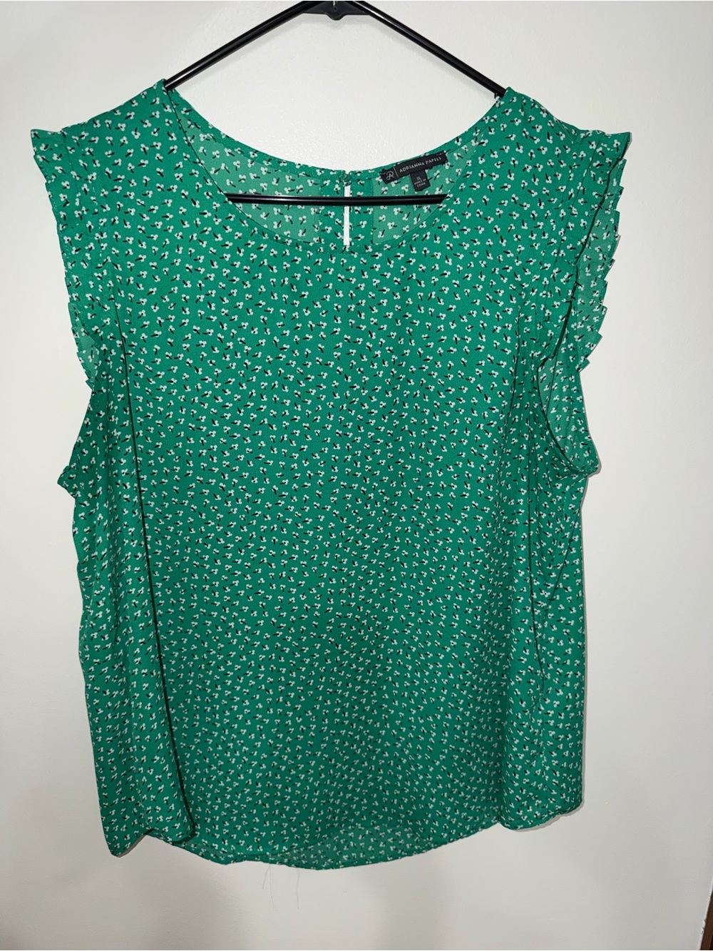Adrianna Papell Green Floral Ruffle Sleeve Shell